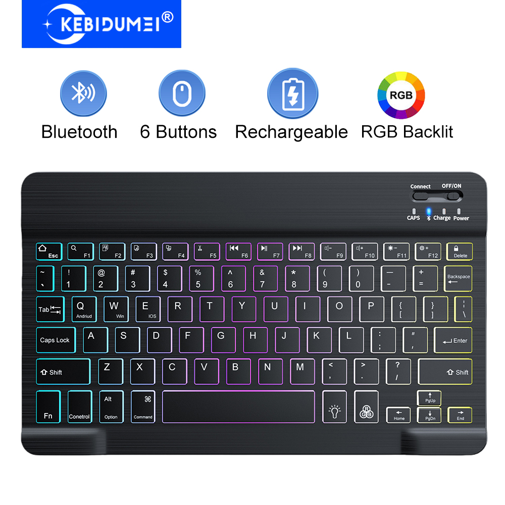 Android Tablet Gaming Accessories - KEBIDUMEI Bluetooth Keyboard Mini Keyboard RGB