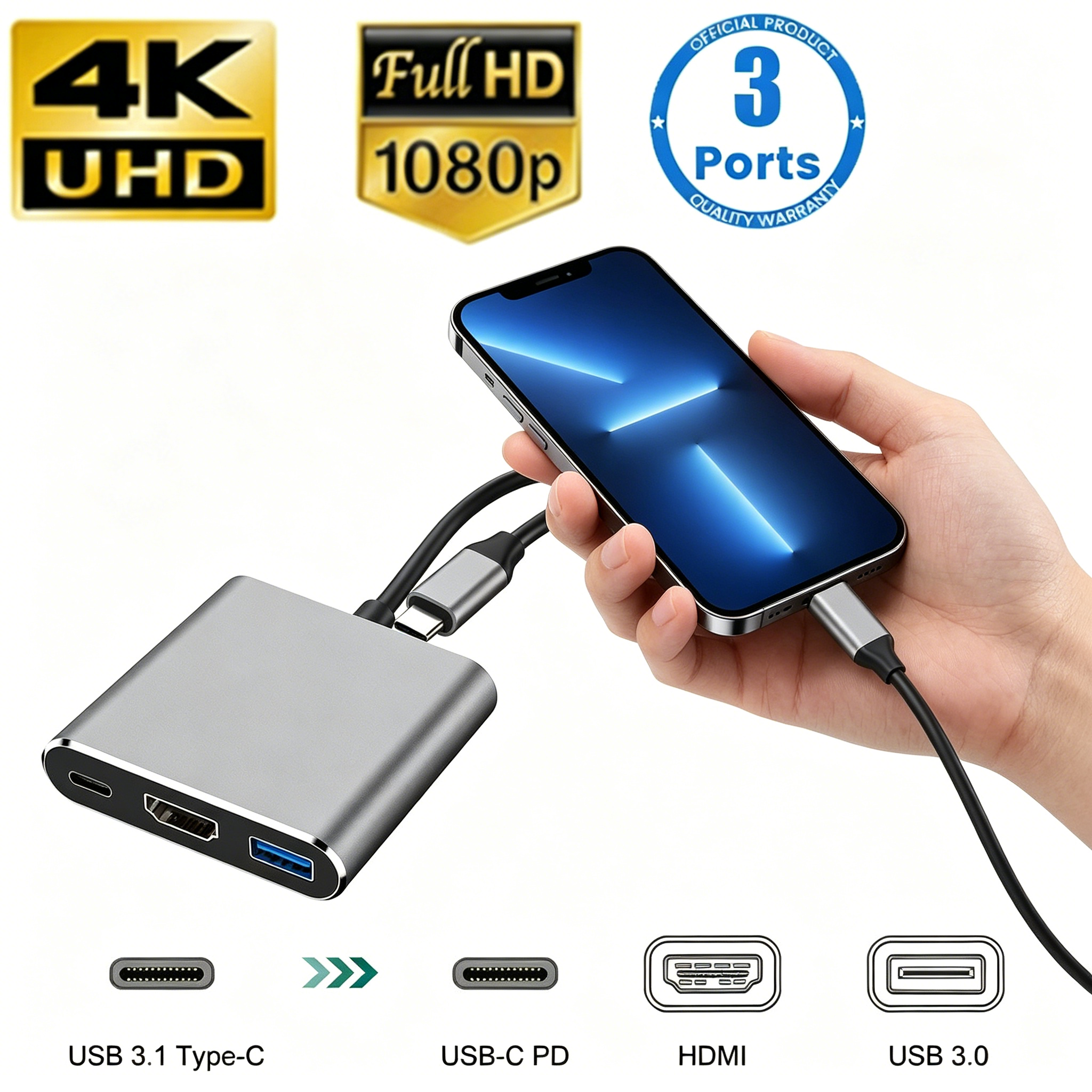 USB C HUB 3-in-1 Multiports Ad - Hdmi Adapter Tablet recension och pris