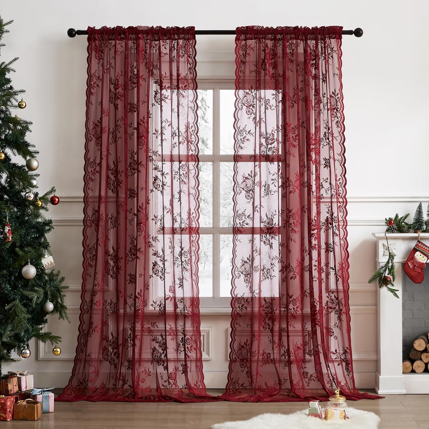 1 pc Burgundy Lace Curtains 45 - Tablet Accessories Aesthetic recension och pris
