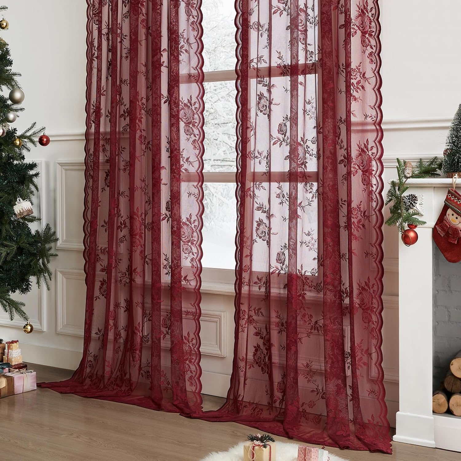 1 pc Burgundy Lace Curtains 45 - Tablet Accessories Aesthetic recension och pris