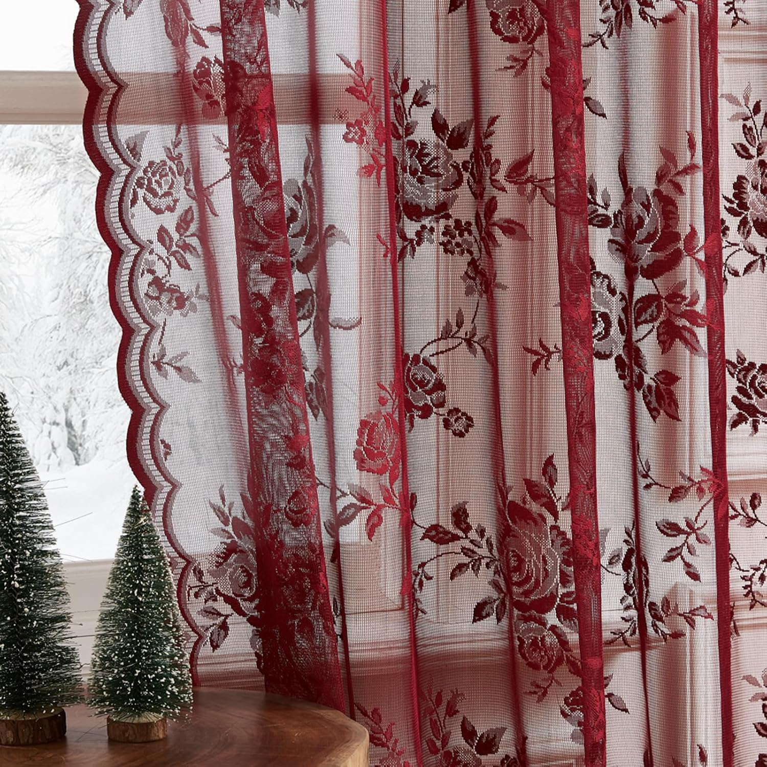 1 pc Burgundy Lace Curtains 45 - Tablet Accessories Aesthetic recension och pris